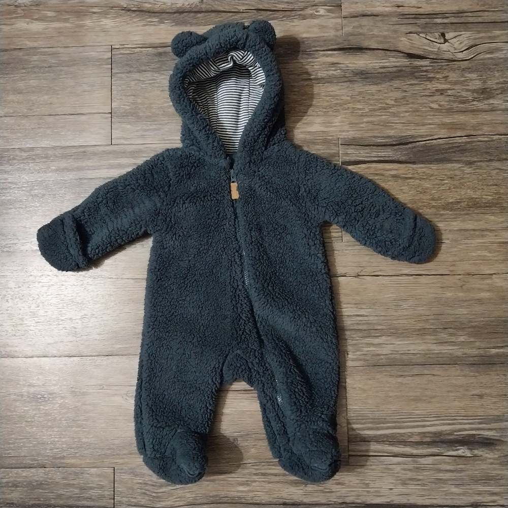 Carter's Infant Baby Boy Sherpa Snowsuit Size Newborn Blue Hooded Jumpsuit Coat